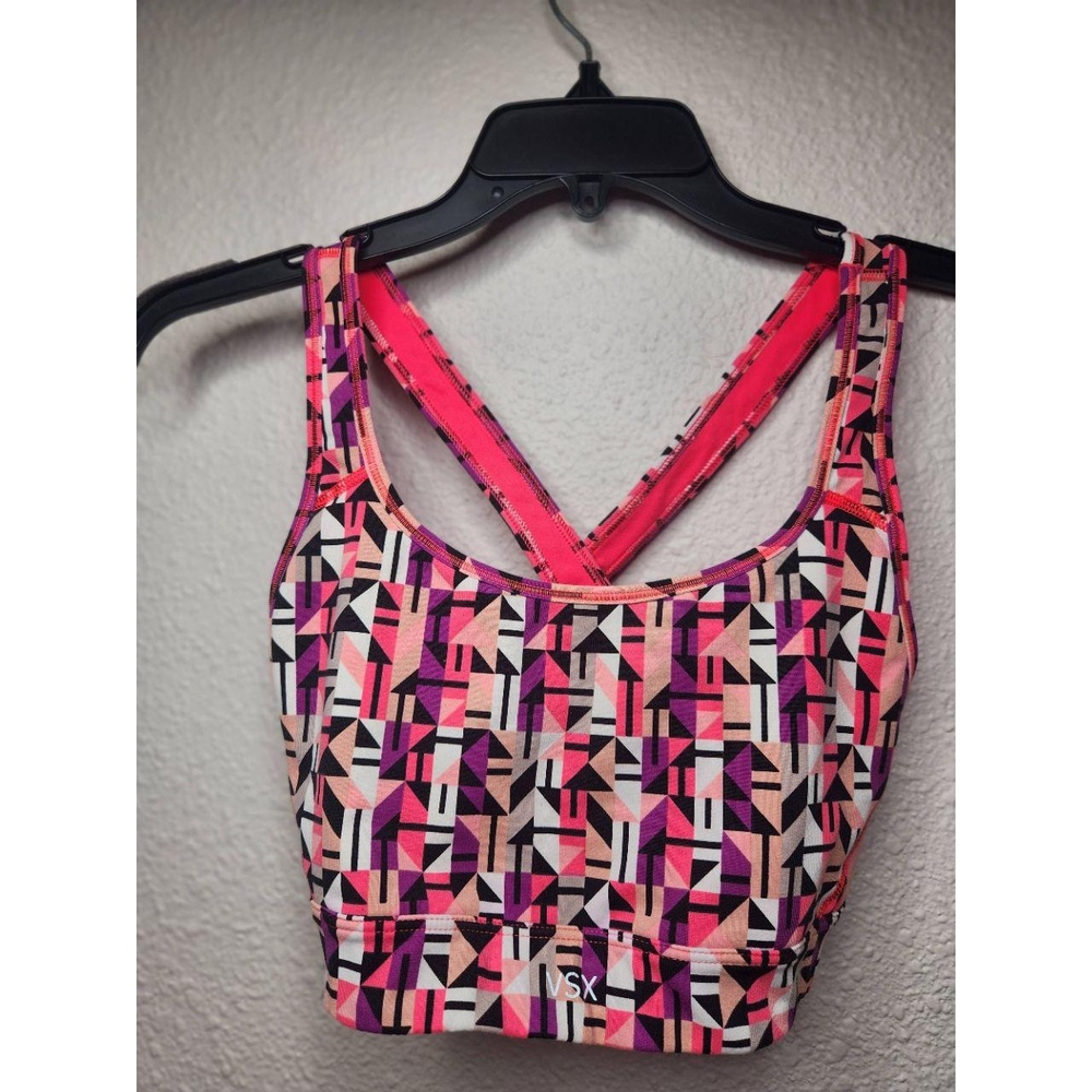 Victoria's Secret The Player Sport Bra Small Petite Pink Black Geometric